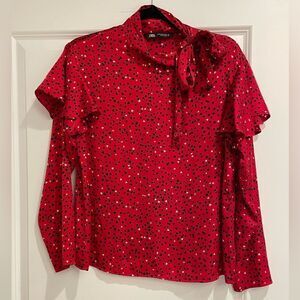 EUC Zara Hearts Blouse Tie Neck Sz. M